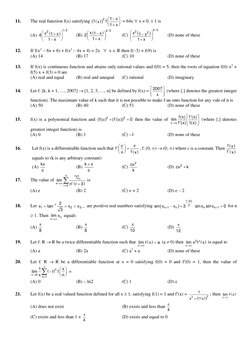 11. 
The real function f(x) satisfying 
( )
(
)
2
1
x
f
f x
1
x
−




+
 = 64x ∀ x ≠ 0, ± 1 is  
 
(A) 
(
)
1/ 3
2
x
1