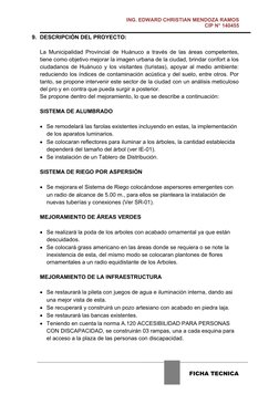 ING. EDWARD CHRISTIAN MENDOZA RAMOS
CIP N° 140455
9. DESCRIPCIÓN DEL PROYECTO:
La M