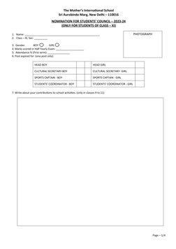 The Mother’s International School
Sri Aurobindo Marg, New Delhi – 110016
NOMINATION FOR STUDENTS’ COUNCIL – 2023-24
(ONLY FOR