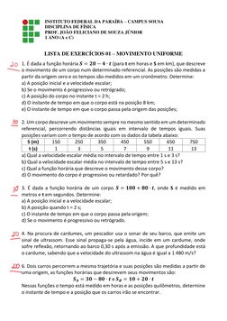 Exercícios de Movimento Uniforme 1º Ano | PDF