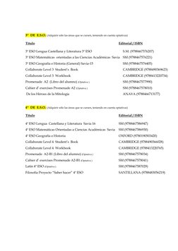 3º  DE  E.S.O. (Adquirir sólo las áreas que se cursen, teniendo en cuenta optativas) 
 
Título 
Editorial / ISBN