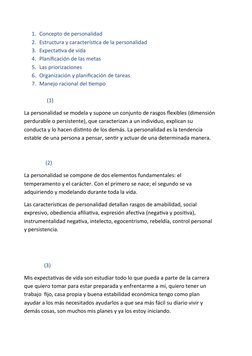 1. Concepto de personalidad
2. Estructura y característica de la personalidad
3. Expectativa de vida
4. Planificación de las