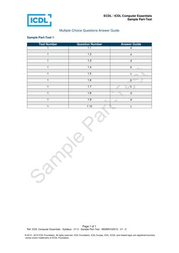 ECDL / ICDL Computer Essentials 
Sample Part-Test 
 
 
Multiple Choice Questions Answer Guide 
 
Sample Part-Test 1 
 
Test N
