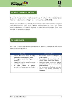 Prof. Christian Montoya 
 
             1 
 
 
 
 
 
Si ejecuta frecuentemente una tarea en la hoja de cálculo y demanda