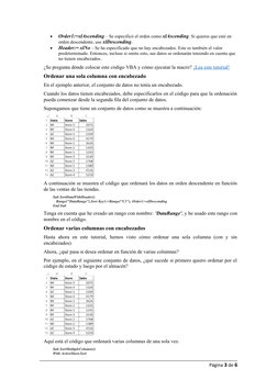 
Order1:=xlAscending – Se especificó el orden como xlAscending. Si quieres que esté en 
orden descendente, use xlDescending.