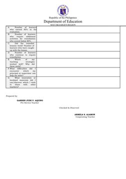 Republic of the Philippines
Department of Education
SOCCSKSARGEN REGION
A.
Number  of  learners
who  earned  80%  in  the
eva
