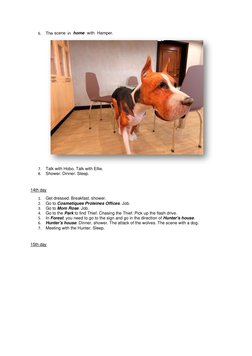 6.
The scene in home with Hamper.
7.
Talk with Hobo. Talk with Ellie.
8.
Shower. Dinner. Sleep.
14th day 
1.
Get dressed. Bre