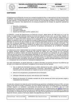 ESCUELA SUPERIOR POLITÉCNICA DE 
CHIMBORAZO 
DEPARTAMENTO DE SISTEMAS Y TELEMÁTICA 
INFORME 
Código : CA-SISTEMAS-01 
Revis