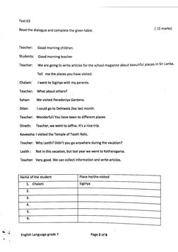 English - Grade 7 - Third Term Test 2019 - North Central Province | PDF