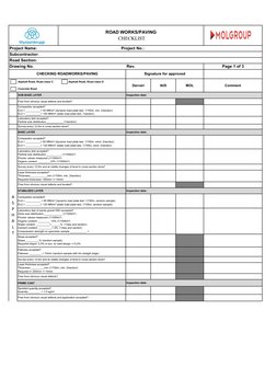 Roadworks Paving Inspection Checklist | PDF | Asphalt | Materials
