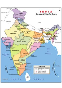 India Political Map with Capitals | PDF | South Asia | Asia