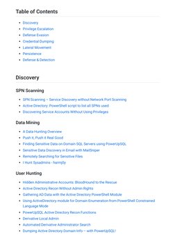 Table of Contents
Discovery
Privilege Escalation
Defense Evasion
Credential Dumping
Lateral Movement
Persistence
Defense & De