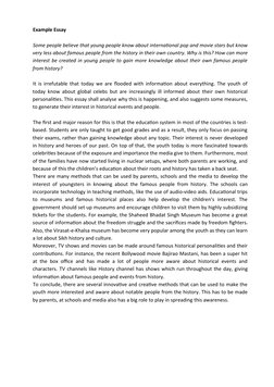 Example Essay
Some people believe that young people know about international pop and movie stars but know
very less about fam