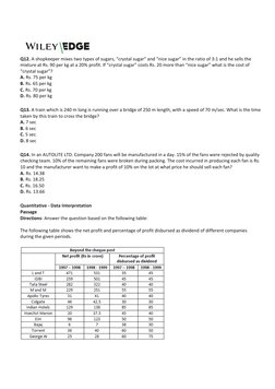 Q12. A shopkeeper mixes two types of sugars, “crystal sugar” and “nice sugar” in the ratio of 3:1 and he sells the 
mixtu