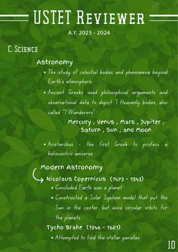 USTET Reviewer
A.Y. 2023 - 2024
C. Science
10
Mercury , Venus , Mars , Jupiter ,
Saturn , Sun , and Moon
Concluded Earth was