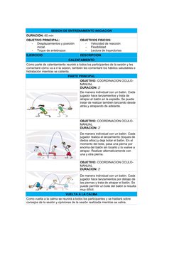 SESION DE ENTRENAMIENTO INICIACION
DURACION: 60 min
OBJETIVO PRINCIPAL:
-
Desplazamientos y posición 
inicial.
-
Toque de ant