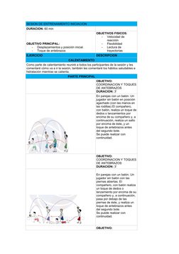 SESION DE ENTRENAMIENTO INICIACION
DURACION: 60 min
OBJETIVO PRINCIPAL:
-
Desplazamientos y posición inicial.
-
Toque de ante