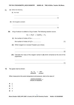 IGCSE Stoichiometry Test Paper | PDF | Educational Assessment And ...