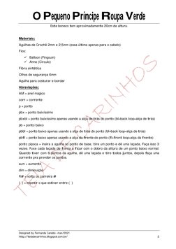 O Pequeno Príncipe Roupa Verde 
Designed by Fernanda Candéo –mar/2021 
http://teiadecarinhos.blogspot.com.br/ (http://teiadec