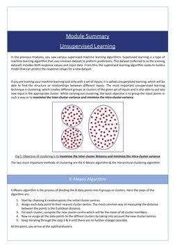 Module Summary 
Unsupervised Learning 
In the previous modules, you saw various supervised machine learning algorithms. Super