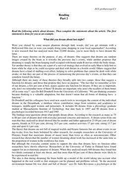 ECL próbavizsga C1 
 
 
Reading 
Part 2 
 
 
 
Read the following article about dreams. Then complete the statements about th