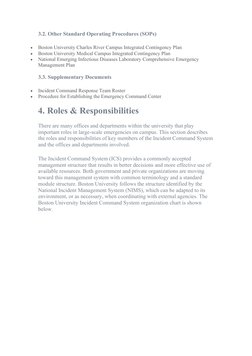 3.2. Other Standard Operating Procedures (SOPs)

Boston University Charles River Campus Integrated Contingency Plan

Boston
