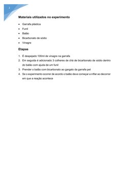 Experimento de Reação: Vinagre e Bicarbonato | PDF