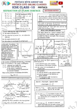 Class 10 ICSE Refraction Notes | PDF | Refraction | Refractive Index