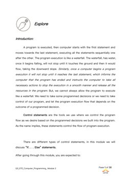 Q3_STE_Computer_Programming_ Module 2
Page 1 of 30
Explore
Introduction:
A program is executed, then computer starts with the
