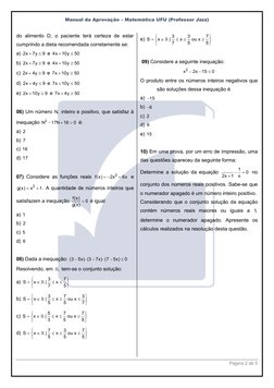 Manual da Aprovação – Matemática UFU (Professor Jazz) 
Página 2 de 5 
 
do alimento D, o paciente terá certeza de estar 
cump