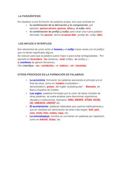  LA PARASÍNTESIS
No obedece a una formación de palabras propia, sino que consiste en:

la combinación de la derivación y la