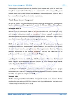 Human Resource Management  (BEBA55A) 
UNIT-1 
 
Jawahar Science College, Block-14, Neyveli. 
Page 2 of 18 
 
Management of hu