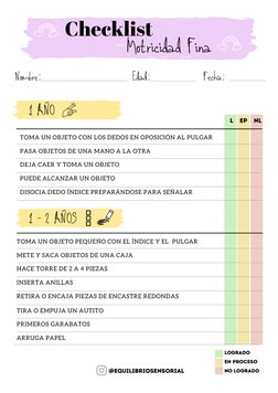 Checklist
Nombre:                      Edad:             Fecha:
TOMA UN OBJETO CON LOS DEDOS EN OPOSICIÓN AL PULGAR 
PASA OBJ