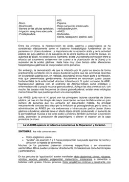 -Moco. 
-Bicarbonato. 
-Barrera de las células epiteliales. 
-Irrigación sanguínea adecuada. 
-Prostaglandina. 
-HCl. 
-Pepsi