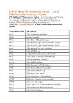 Sap T Code Pp Module SAP S4Hana PP Transaction Codes List | PDF | Scheduling (Production ...