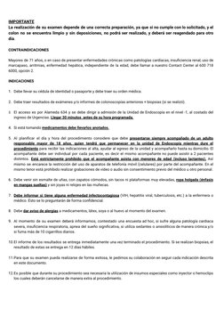 IMPORTANTE
La realización de su examen depende de una correcta preparación, ya que si no cumple con lo solicitado, y el
colon