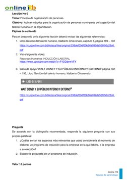 Online ITB  
Recurso de aprendizaje 
Lección No-2 
Tema: Proceso de organización de personas. 
Objetivo: Aplicar métodos