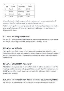 A Record or Row is a single entry in a table. In a table, a record represents a collection of 
connected data. The Employee