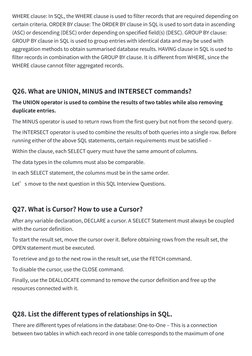WHERE clause: In SQL, the WHERE clause is used to filter records that are required depending on 
certain criteria. ORDER BY c