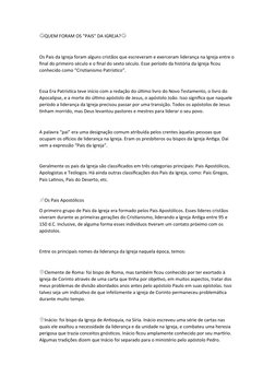 📚QUEM FORAM OS "PAIS" DA IGREJA?📚
Os Pais da Igreja foram alguns cristãos que escreveram e exerceram liderança na Igreja en