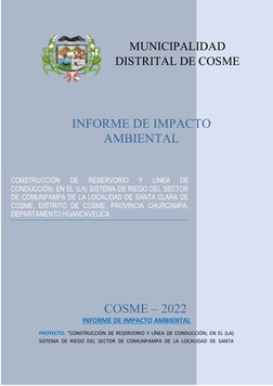CONSTRUCCIÓN  DE  RESERVORIO  Y  LÍNEA  DE
CONDUCCIÓN; EN EL (LA) SISTEMA DE RIEGO DEL SECTOR
DE COMUNPAMPA DE LA LOCALIDAD D