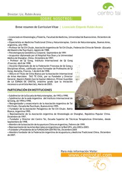 SOBRE NOSOTROS:
Director: Lic. Rubén Arana
Para más información Visite:
www.centrotai.com
Breve resumen de Currículum Vitae