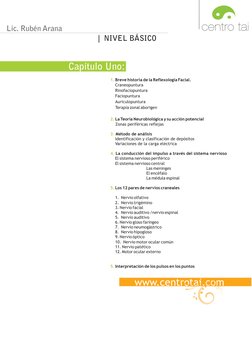 |  NIVEL BÁSICO
Lic. Rubén Arana
Capítulo Uno:
www.centrotai.com
1.
2.
3.
4.
5.
5.
 Breve historia de la Reflexología Facial