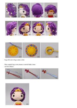 Laço 64 corr e faça como a foto 
Para espada faça com arrame e enrole linha como 
na foto abaixo 
