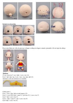 Bordado da sobrancelhas 
Passe uma linha em volta do pescoço coloque a cabeça no lugar e amarre, puxando o fio no topo da cab