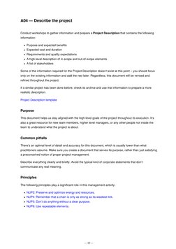 A04 — Describe the project
Conduct workshops to gather information and prepare a Project Description that contains the follow