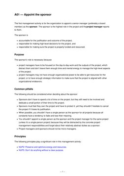 A01 — Appoint the sponsor
The first management activity is for the organization to appoint a senior manager (preferably a boa