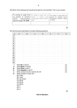 7 
 
12. Which of the following font would be the best for a formal letter? Tick (/) your answer. 
 
I’m writing to resign fr