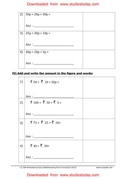Class Ii Math Rupee Class 2 Money Worksheet | PDF | Economy Of Asia | Currency