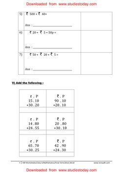 Class Ii Math Rupee Class 2 Money Worksheet | PDF | Economy Of Asia | Currency